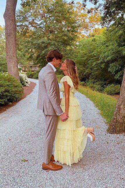 A-Line Square Yellow Tiered Long Prom Dress Princess Tulle Prom Dresses