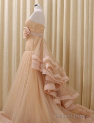 A-Line Stomacher Tiered  Wedding Dress Court Train With Appliques