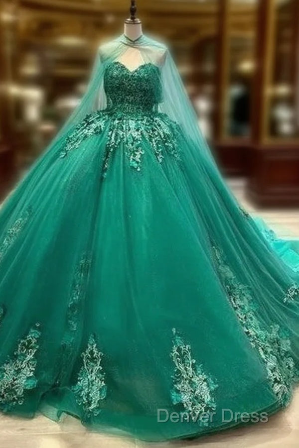 A-Line Strapless Applique Wedding Dresses With Cloak Main image