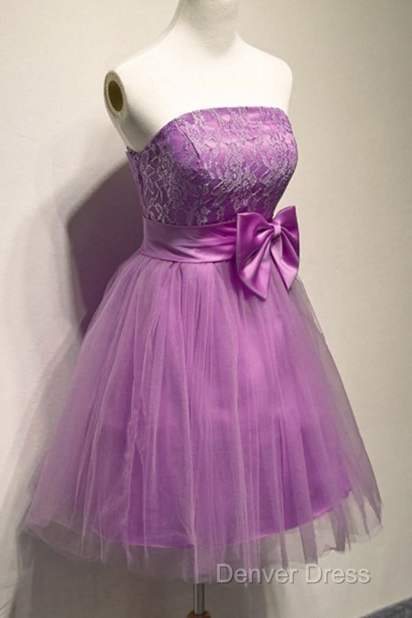 A Line Strapless Appliques Bowknot Short Homecoming Dress Prom Dresses