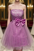 A Line Strapless Appliques Bowknot Short Homecoming Dress Prom Dresses
