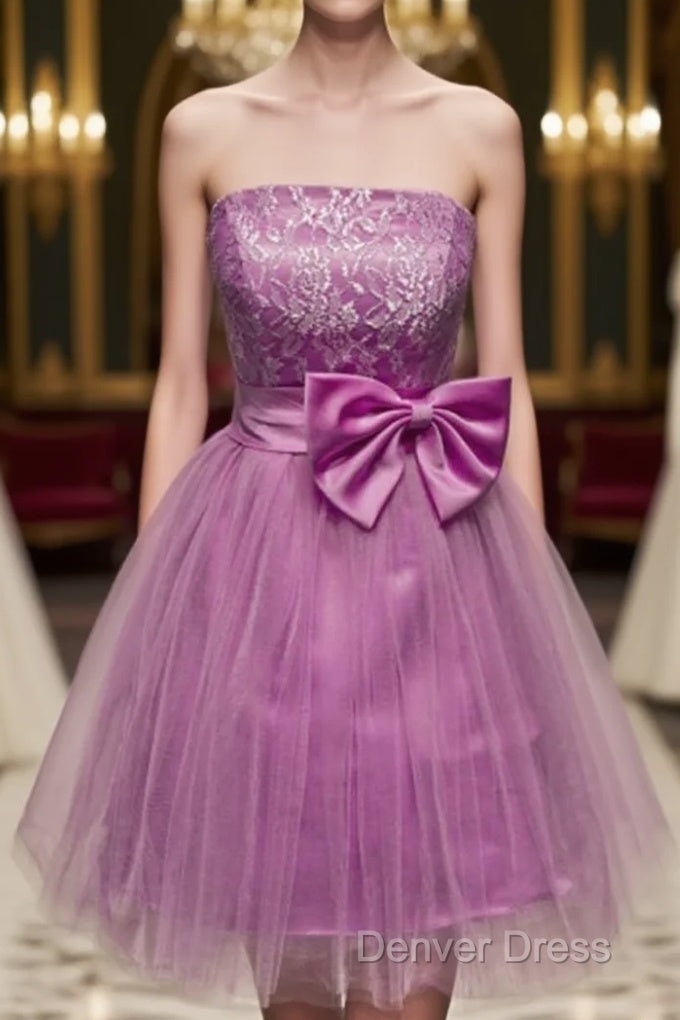 A Line Strapless Appliques Bowknot Short Homecoming Dress Prom Dresses