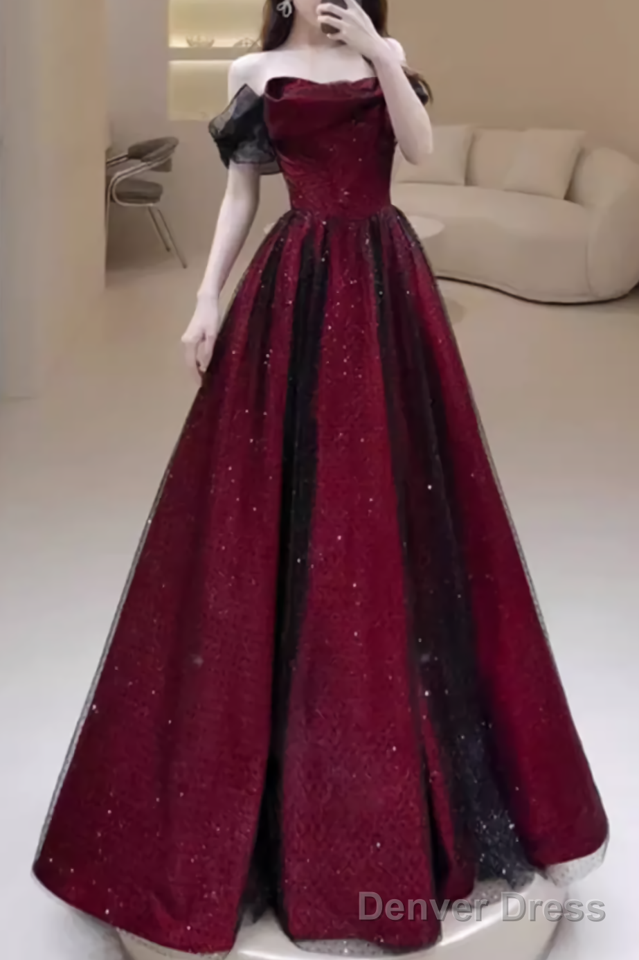 A line Strapless Black Party Dress Long Burgundy Prom Dress Main image