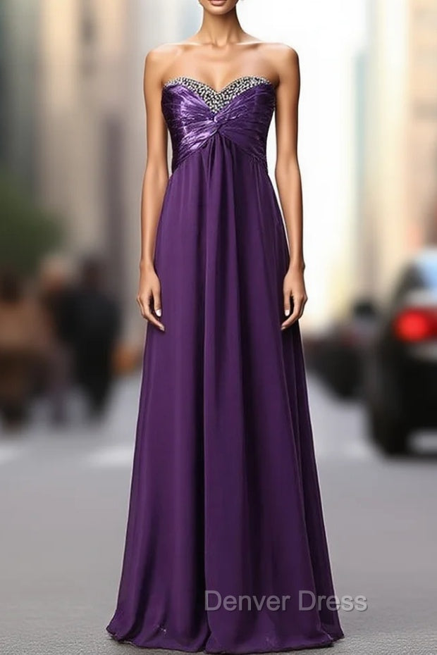 A Line Strapless Chiffon Purple Floor Length Bridesmaid Dresses Main image
