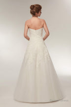 A Line Strapless Ivory Lace Floor Length Wedding Dresses