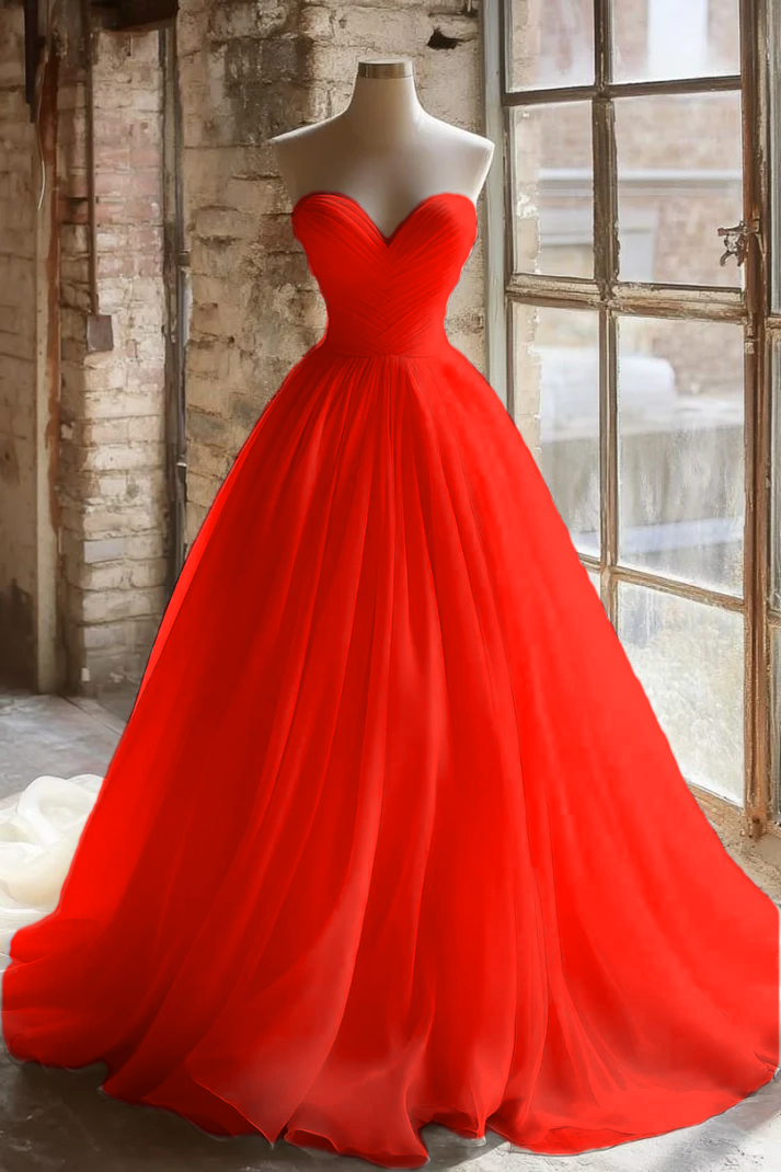 A Line Strapless Unique Long Wedding Dress Prom Dresses