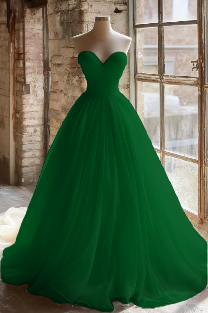 A Line Strapless Unique Long Wedding Dress Prom Dresses