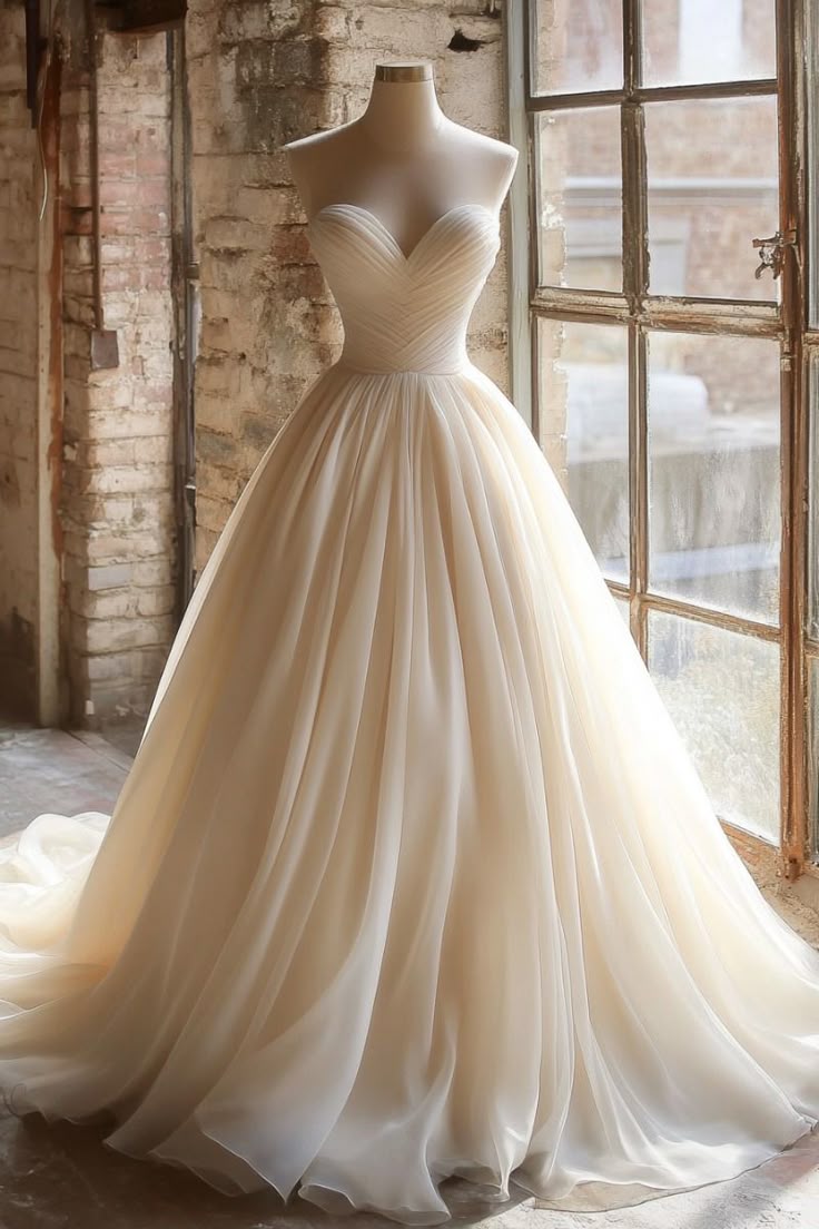 A Line Strapless Unique Long Wedding Dress Prom Dresses