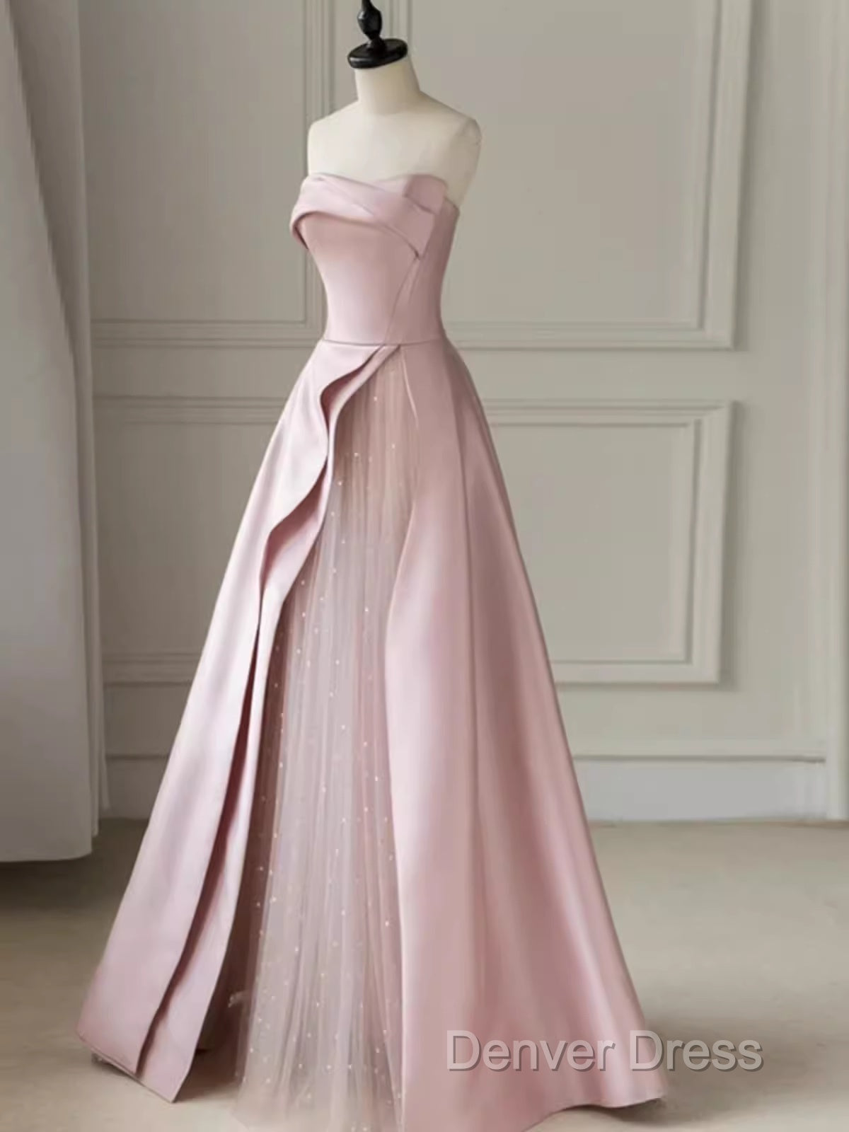 A Line Strapless Pink Party Dresses Long Satin Prom Dresses Secondary image