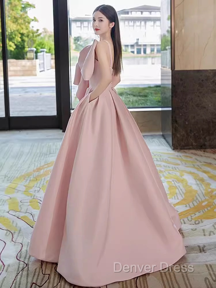 A Line Strapless Pink Satin Long Prom Dresses Party Dresses Secondary image