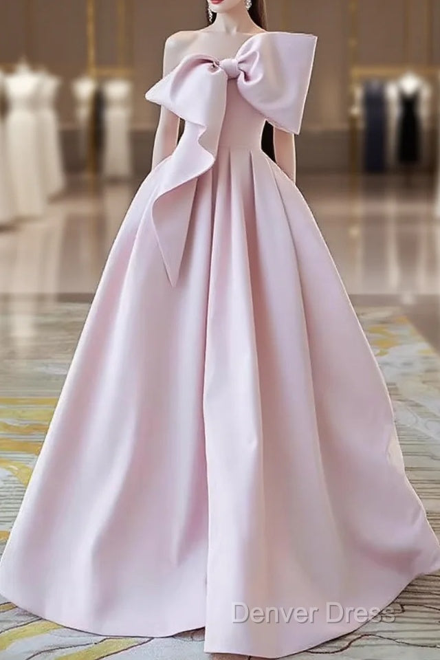 A Line Strapless Pink Satin Long Prom Dresses Party Dresses Main image