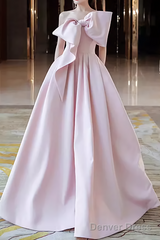A line Strapless Pink Satin Long Prom Dress Party Dresses