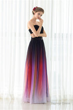 A Line Strapless Sleeveless Colorful Chiffon Floor Length Prom Dresses With Belt