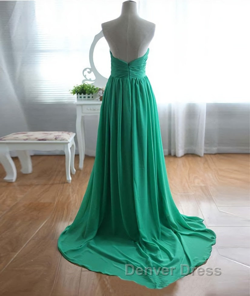 A Line Strapless Sweetheart Neck Green Chiffon Long Prom Dress, Green Prom Dresses Secondary image