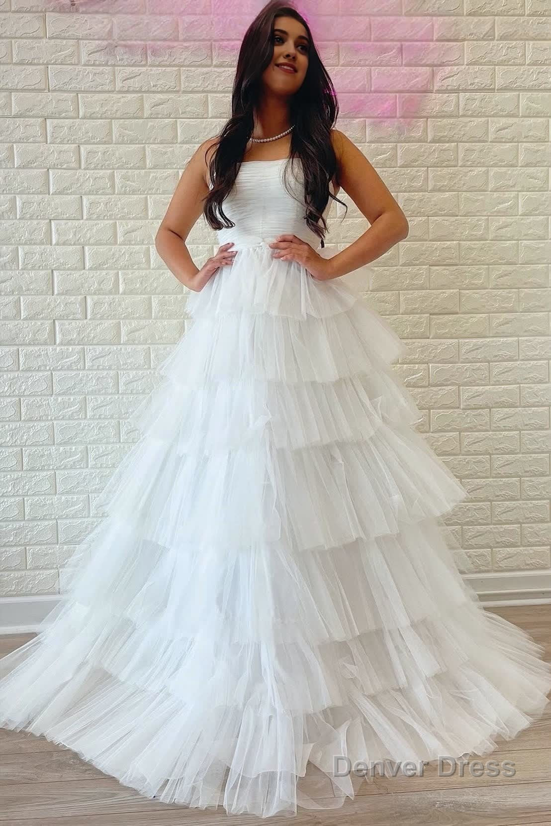 A-Line Strapless Tiered Tulle Prom Dress with Ruffles Main image