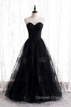 A Line Strapless Tulle Long Prom Dresses with Multi Flares Boning