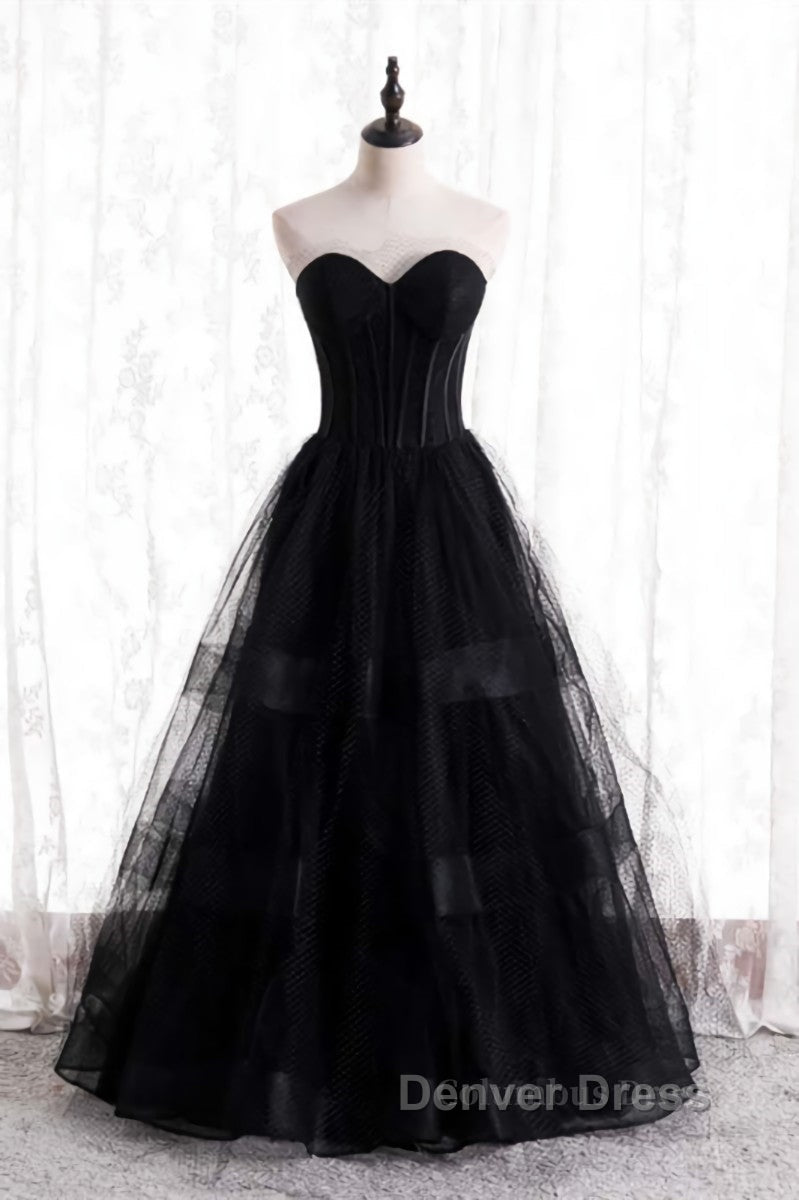 A Line Strapless Tulle Long Prom Dresses with Multi Flares Boning