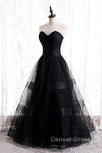 A Line Strapless Tulle Long Prom Dresses with Multi Flares Boning