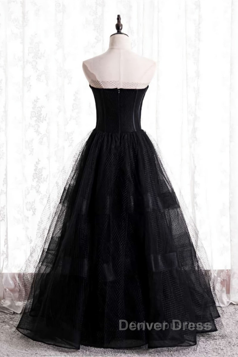 A Line Strapless Tulle Long Prom Dresses with Multi Flares Boning