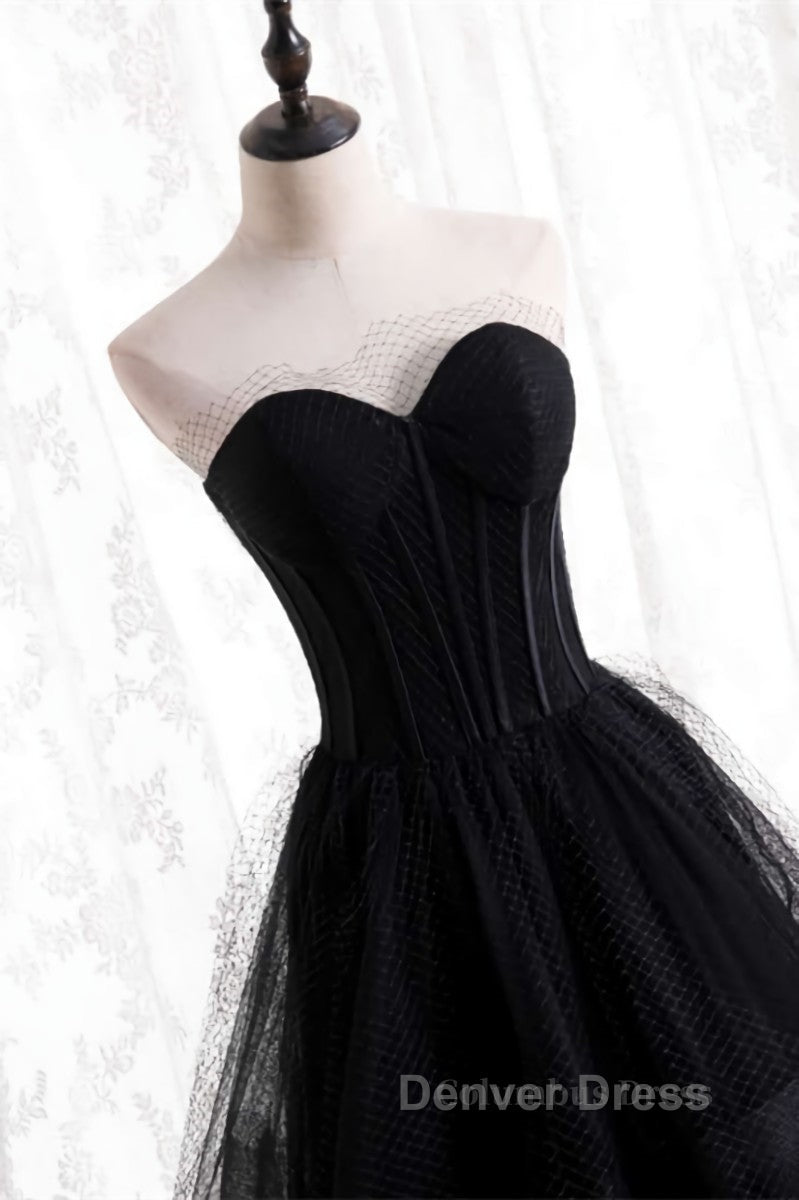 A Line Strapless Tulle Long Prom Dresses with Multi Flares Boning