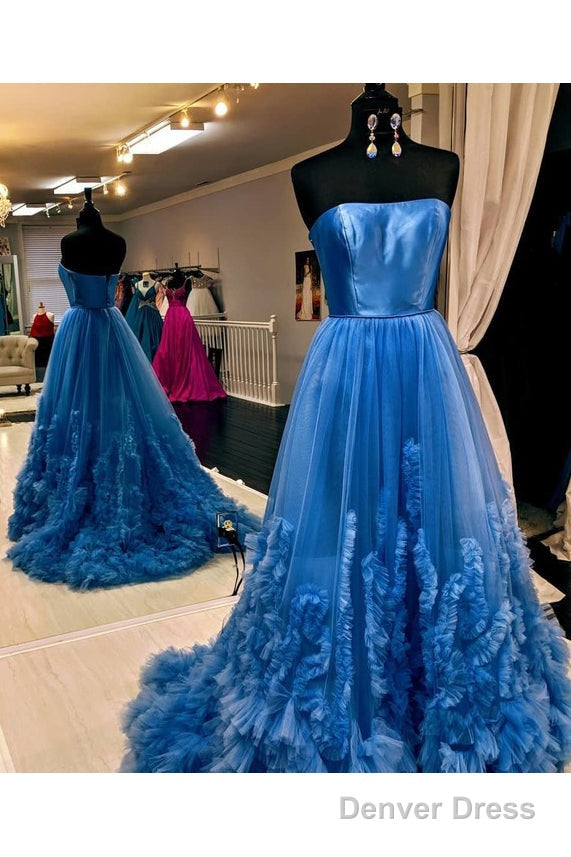 A Line Strapless Tulle Prom Dresses Long Main image