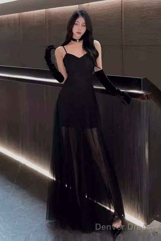 A Line Straps Black Birthday Dress Tulle 21Th Birthday Outfits