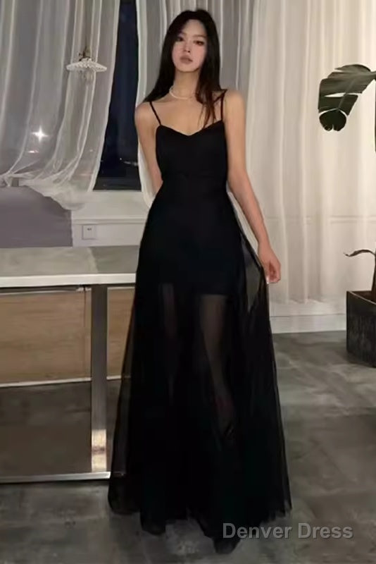 A Line Straps Black Birthday Dress Tulle 21Th Birthday Outfits