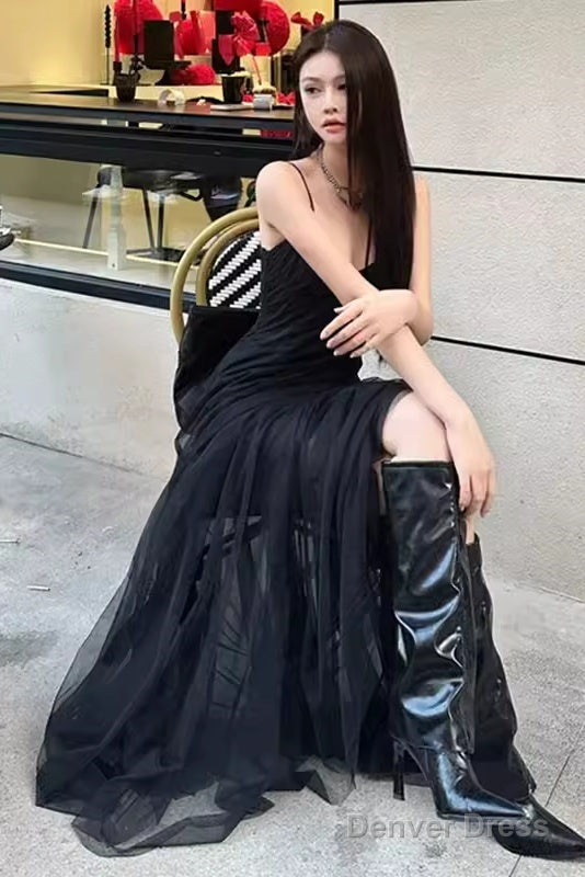 A Line Straps Black Birthday Dress Tulle 21Th Birthday Outfits