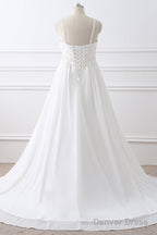 A-Line Straps Empire Long White Bridesmaid Dress With Beads