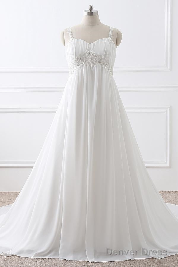 A Line Straps Empire Long White Bridesmaid Dresses With Beads Main image