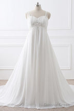 A Line Straps Empire Long White Bridesmaid Dresses With Beads