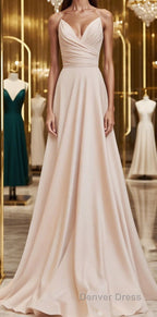 A Line Straps Ruched Long Bridesmaid Dress Prom Dresses
