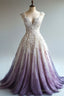 A-Line Straps Tulle Beaded Long Prom Dress Applique Sweetheart Neck Evening Gown