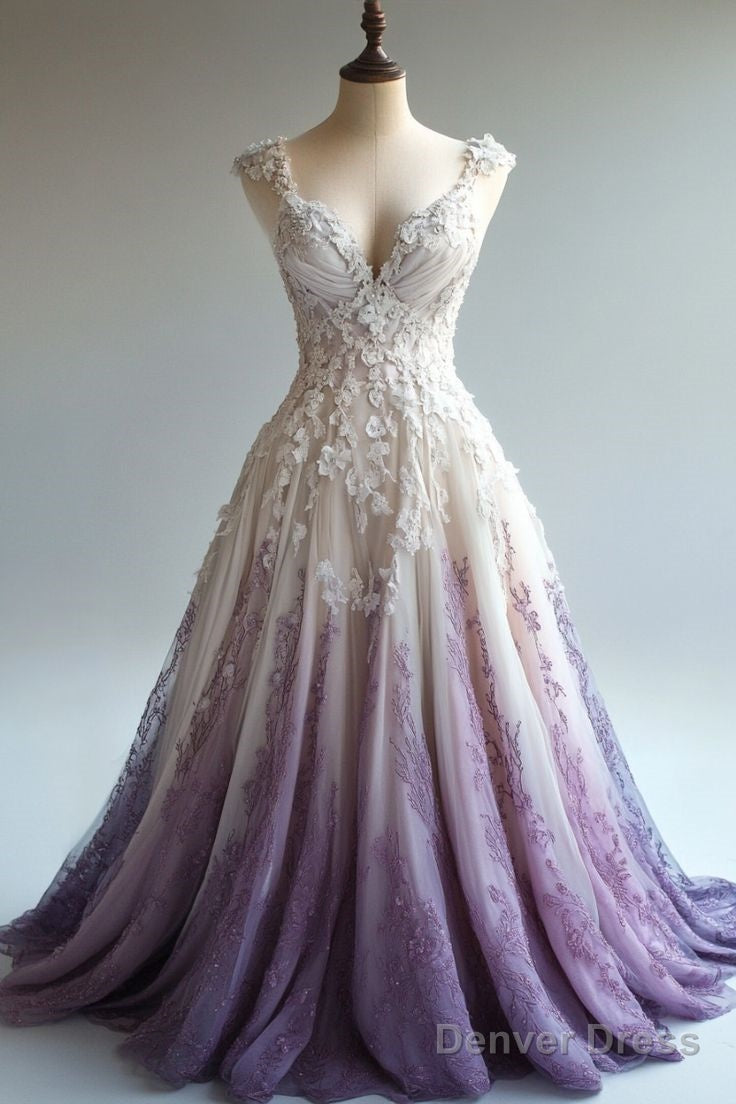 A Line Straps Tulle Beaded Long Prom Dresses Applique Sweetheart Neck Prom Gowns Main image