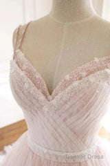 A Line Straps Tulle Lace Appliques Prom Dresses Off Shoulder Floor Length Beautiful