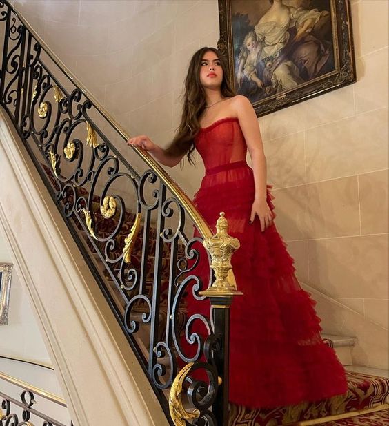A-Line Stunning Red Long Prom Dresses Prom Gown Main image