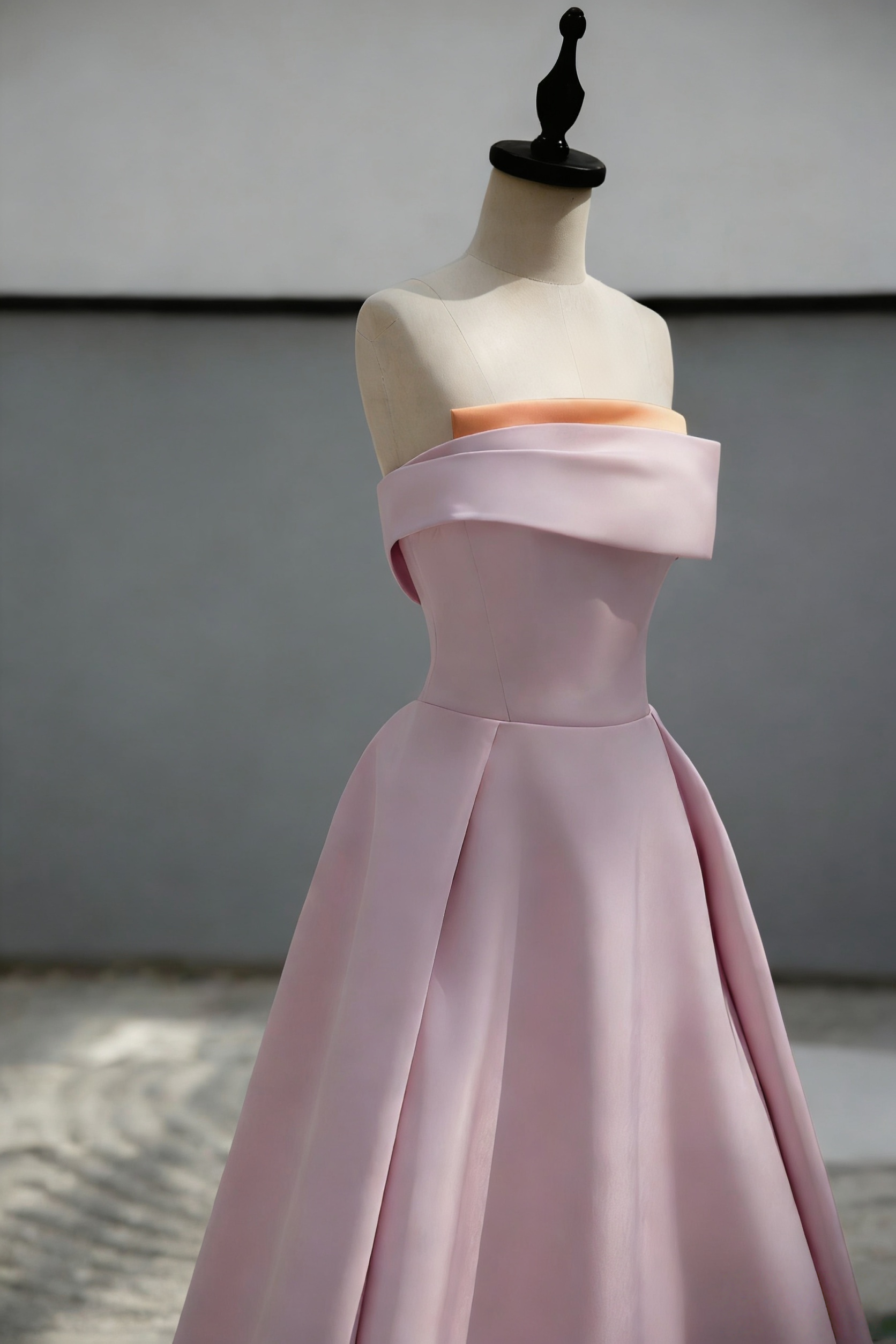 A-Line Sweep Train Satin Dark Pink Long Prom Dresses