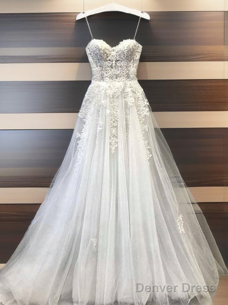 A-Line Sweetheart Appliques Lace Floor-Length Lace Wedding Dresses