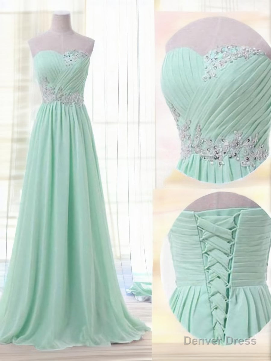 A Line Sweetheart Beading Floor Length Chiffon Bridesmaid Dresses