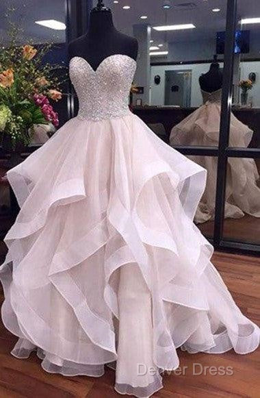 A Line Sweetheart Floor Length Organza Wedding Dresses With Beading Ruffles