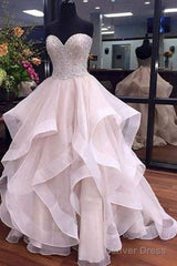 A-Line Sweetheart Floor-Length Organza Wedding Dress With Beading Ruffles