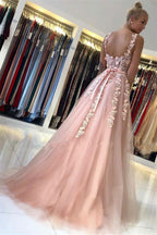 A-Line Sweetheart Floor-Length Sleeveless Backless Lace Applique Prom Dress