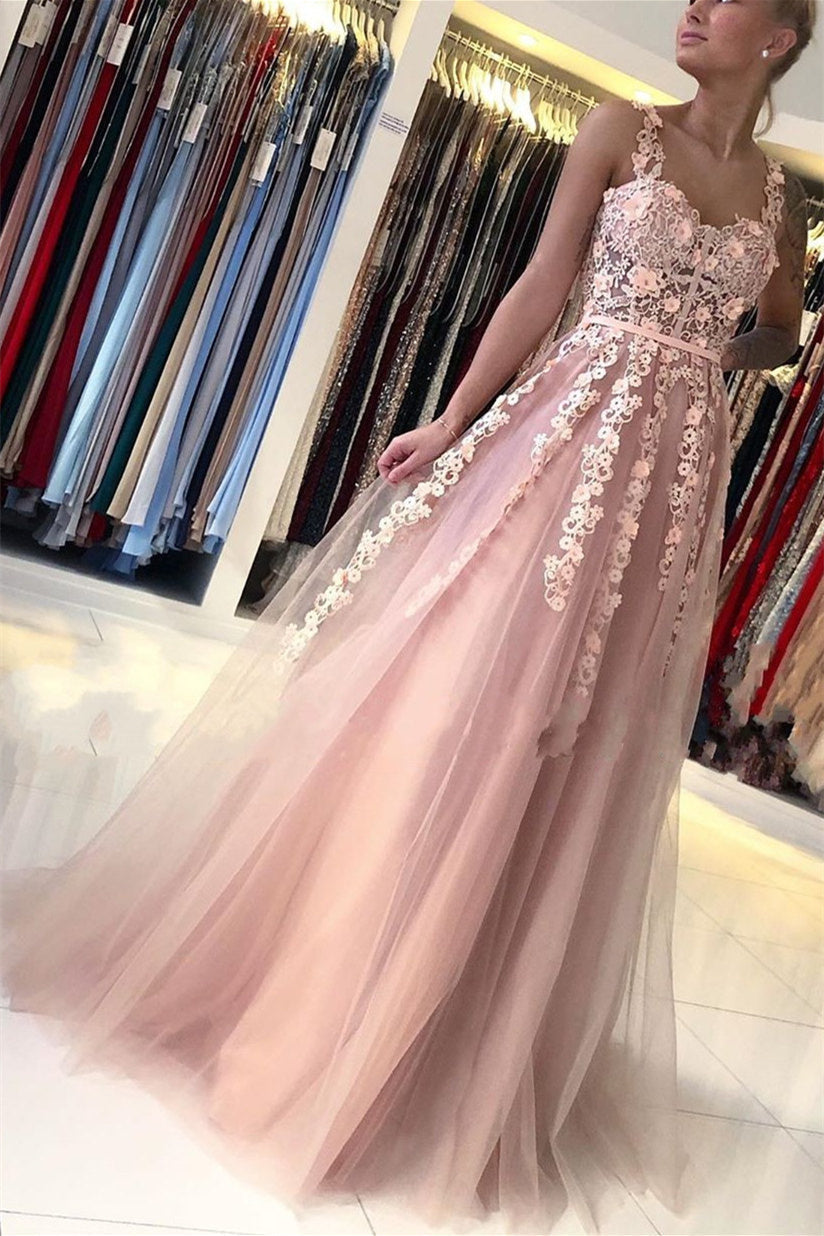 A-Line Sweetheart Floor-Length Sleeveless Backless Lace Applique Prom Dress Main image