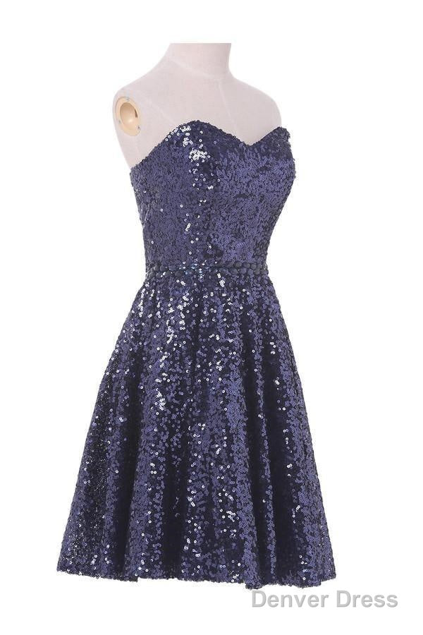 A-Line Sweetheart Knee Length Sequined Homecoming Dress With Beads
