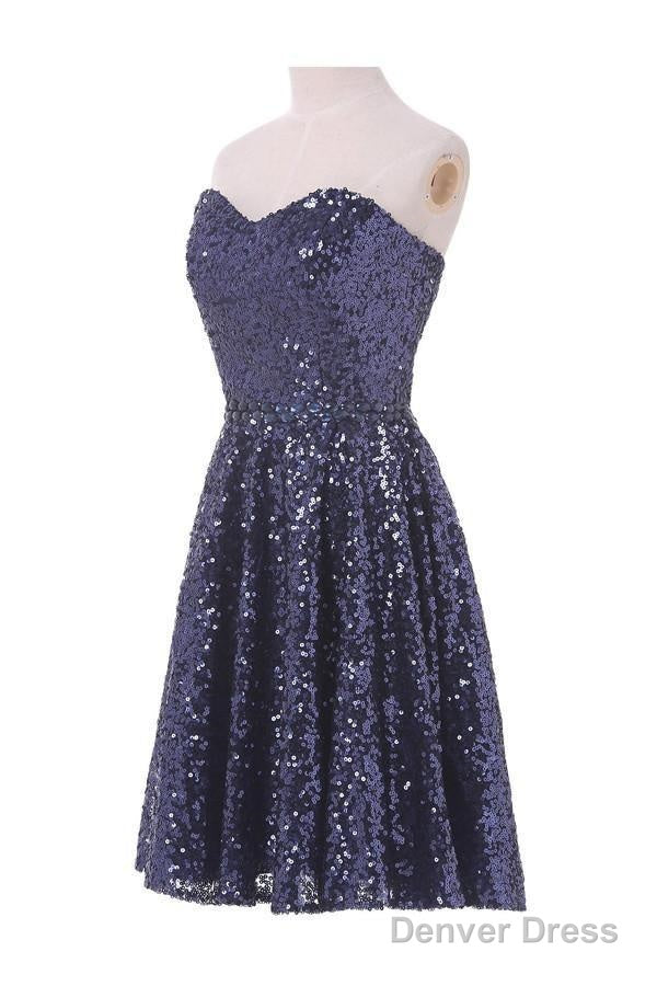 A Line Sweetheart Knee Length Sequined Homecoming Dresses With Beads