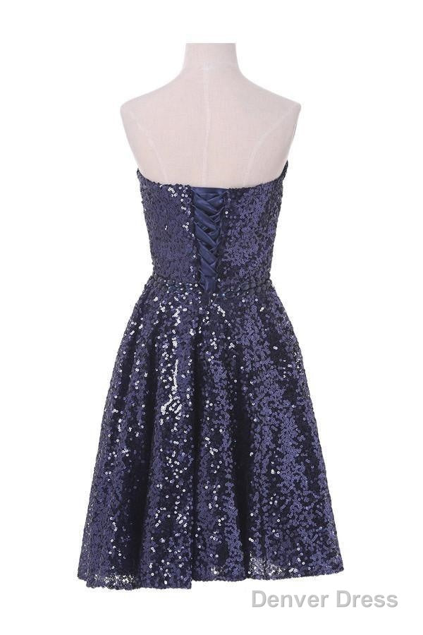 A Line Sweetheart Knee Length Sequined Homecoming Dresses With Beads