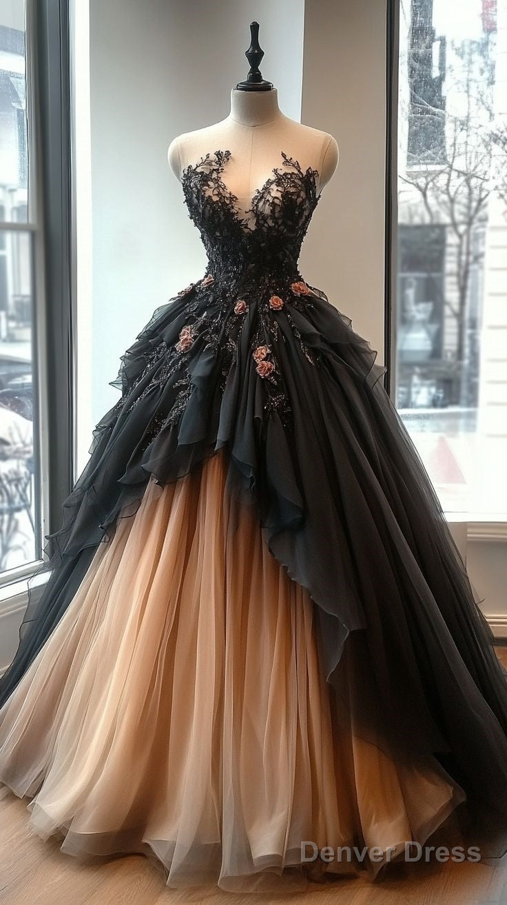 A Line Sweetheart Neck Beaded Tulle Long Prom Dress Lace Applique Wedding Dress Prom Dresses