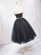 A-Line Sweetheart Neck Black Short Prom Dresses, Black Formal Evening Dresses