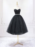 A-Line Sweetheart Neck Black Short Prom Dresses, Black Formal Evening Dresses