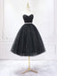 A-Line Sweetheart Neck Black Short Prom Dresses, Black Formal Evening Dresses